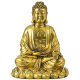 Brass Buddha statue with detailed lotus base, front view showing intricate lost-wax casting finish
