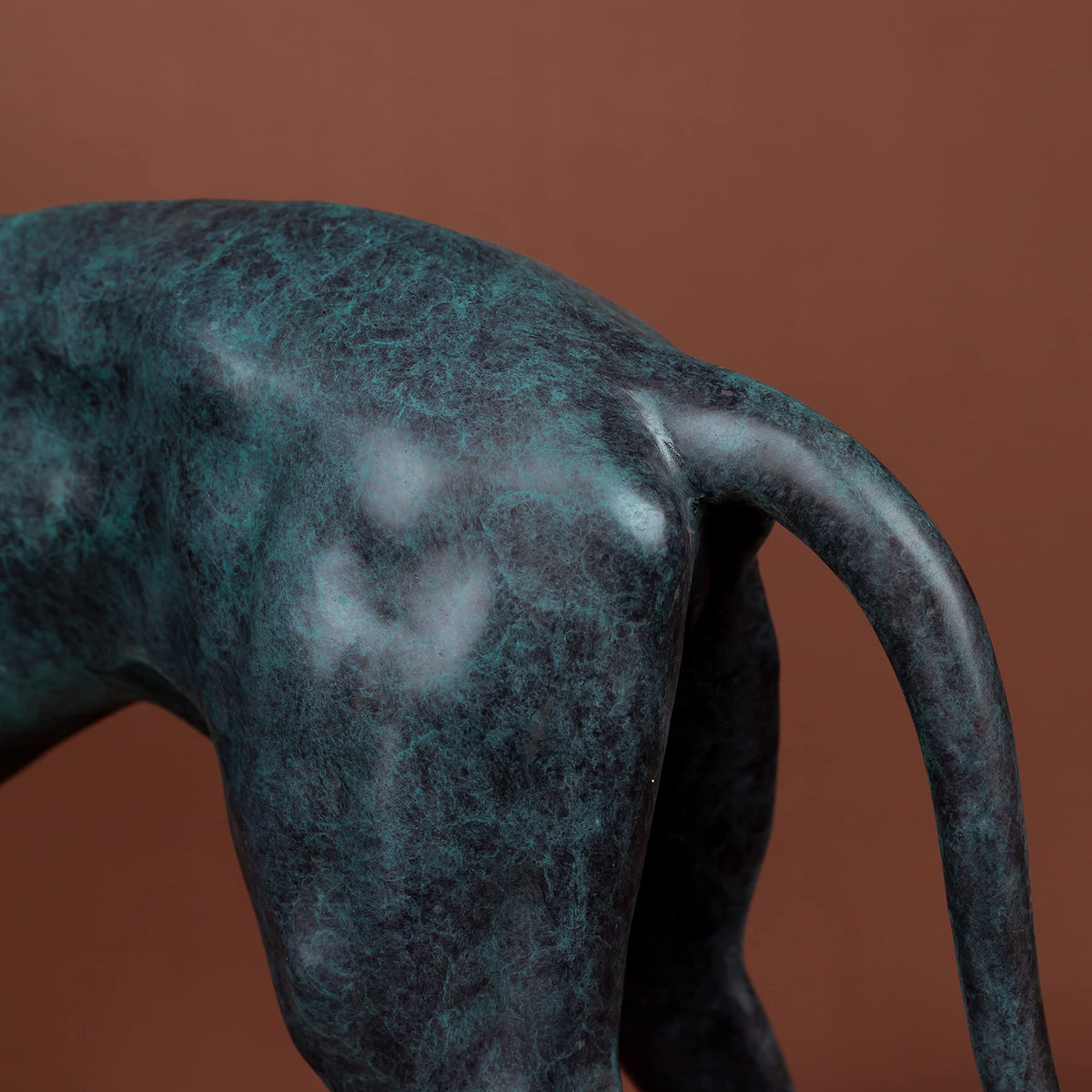 Premium Solid Bronze Greyhound Statue - 28" Handcrafted Lost-Wax Casting - Vigilant Life-like Greyhound Sculpture - Deep Turquoise Blue Patina - Heavyweight 26lbs Pure Bronze Art - Luxury Modern Home Office Centerpiece - Bronze - View Detail 7