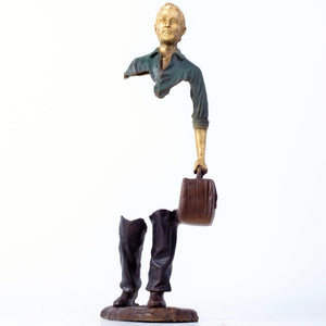15.7" standing voyageur bronze statue in deep emerald green finish.