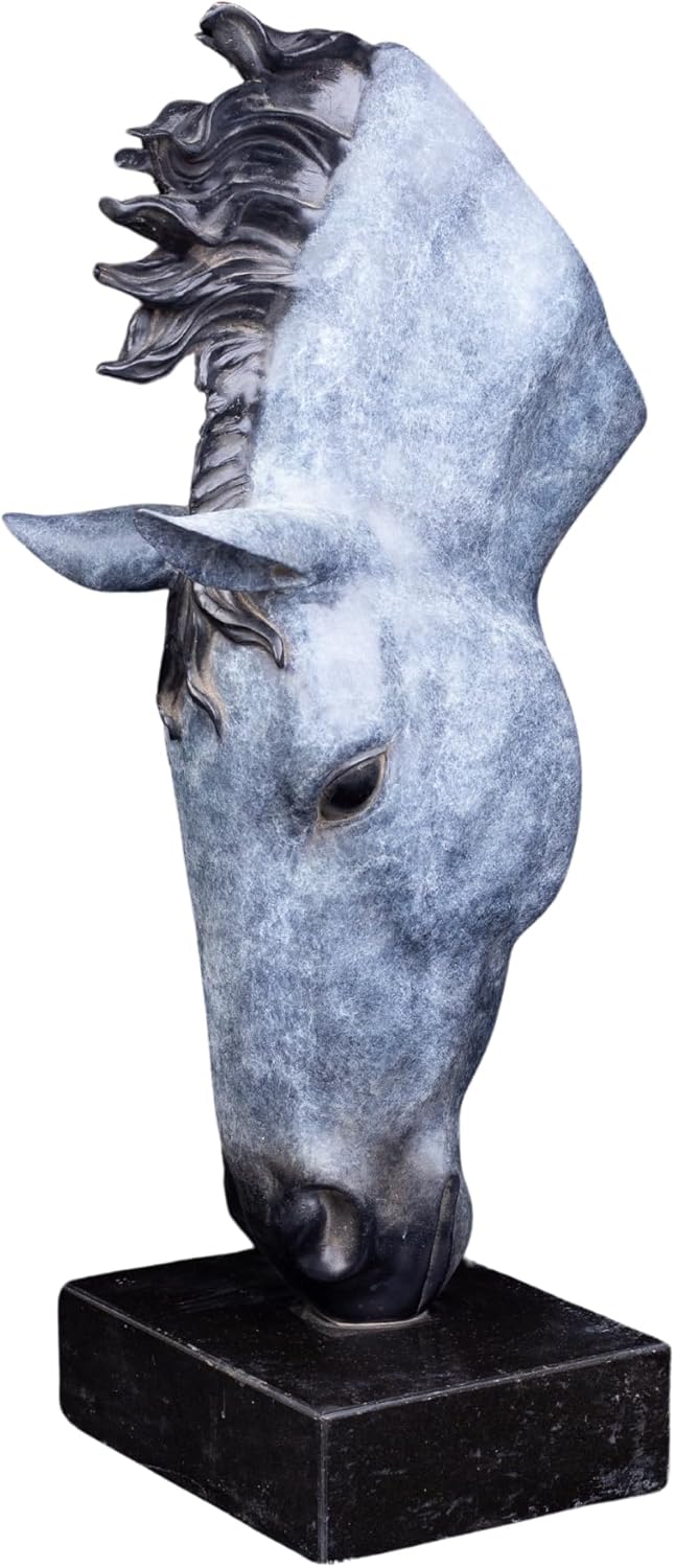 Still Water horse head bronze sculpture frost patina front view on black background showing mane detail