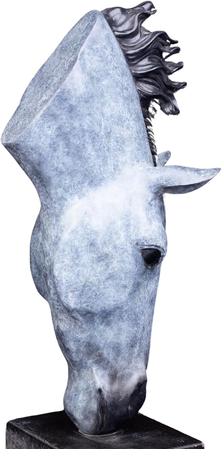 Still Water horse head bronze sculpture frost patina left three-quarter angle view on black base