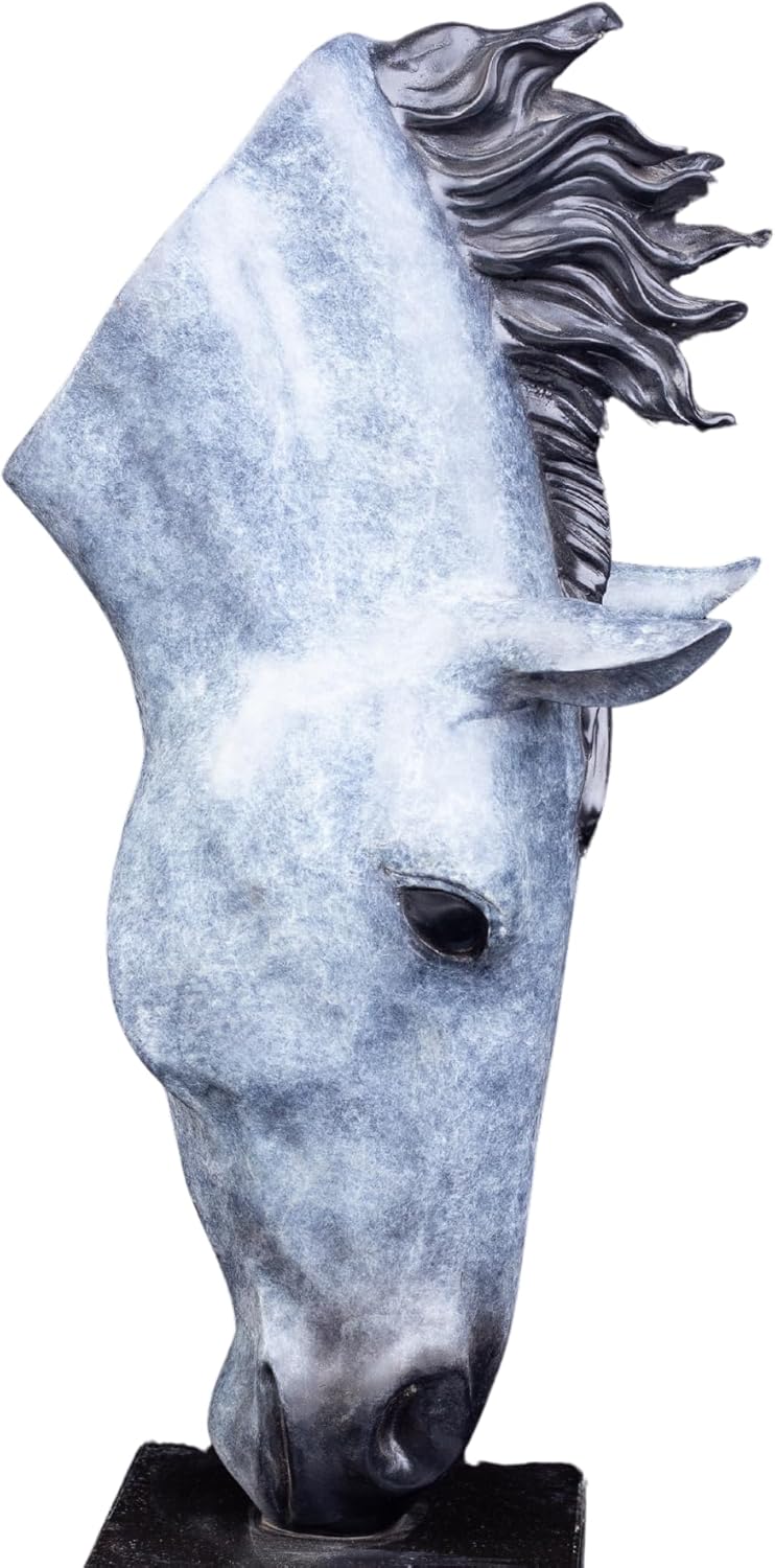 Still Water horse head bronze sculpture frost patina right side view showing bowed head pose