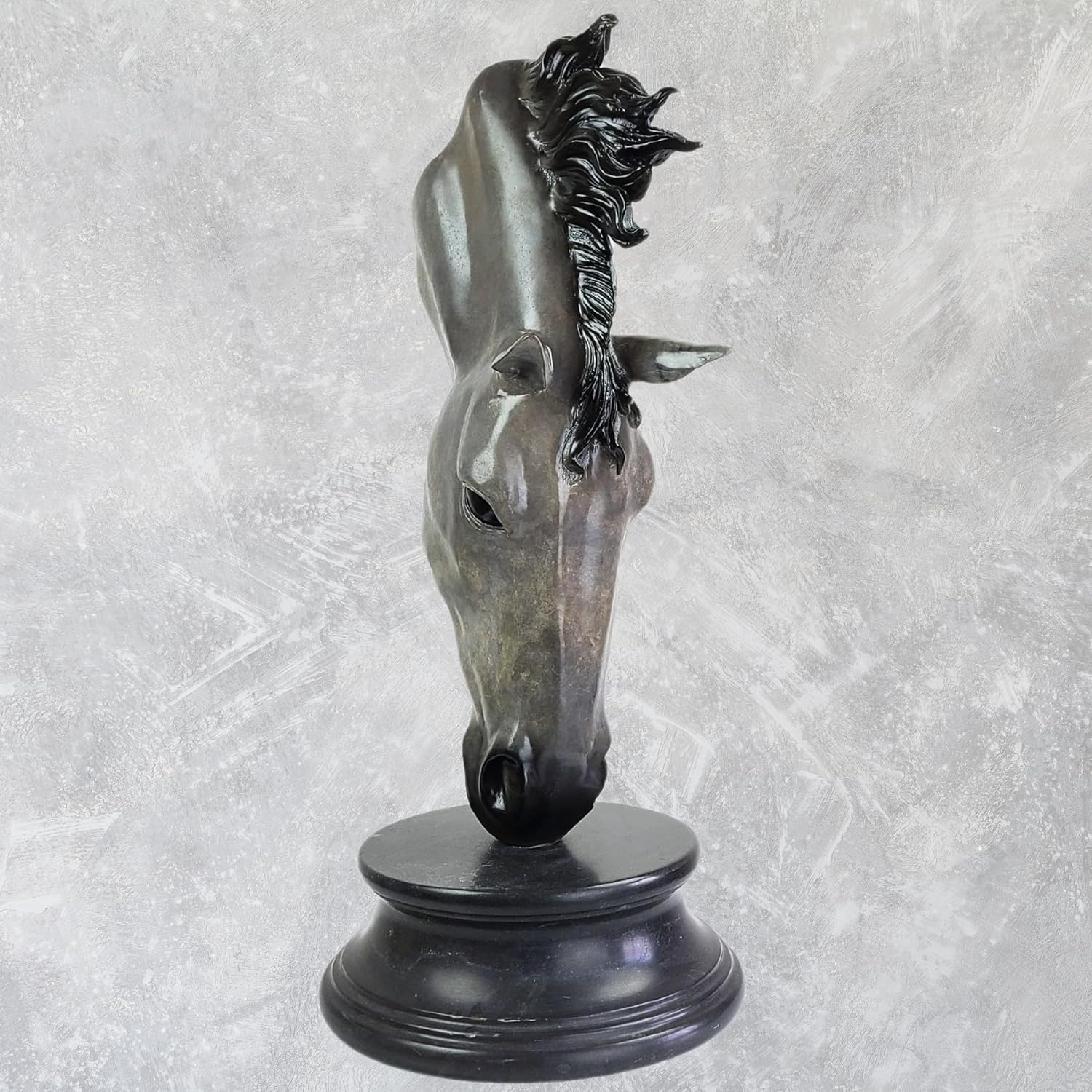 Still Water horse head bronze sculpture left side view showing abstract mane and neck detail