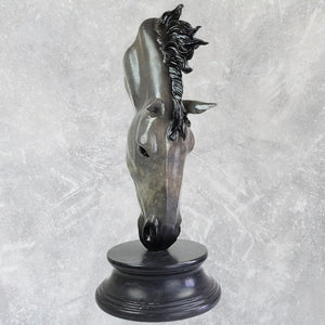 Still Water horse head bronze sculpture left side view showing abstract mane and neck detail