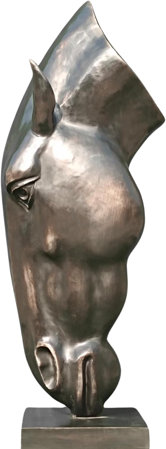 Monumental Still Water horse head bronze sculpture front view showing bowed head pose on square base