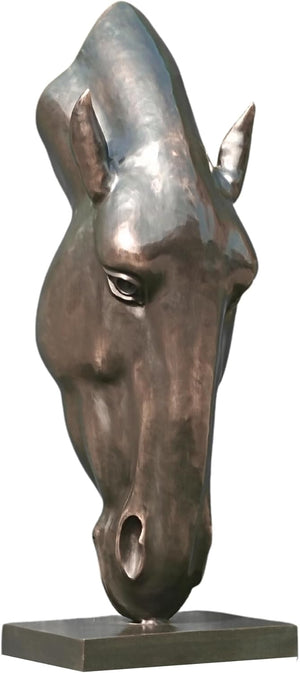 Monumental Still Water horse head bronze sculpture front view on white background, museum-grade masterpiece