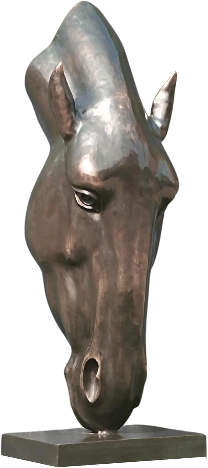 Monumental Still Water horse head bronze sculpture front view on white background, museum-grade masterpiece