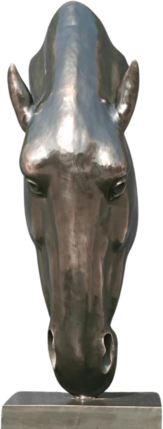 Monumental Still Water horse head bronze sculpture left side view showing abstract silver finish