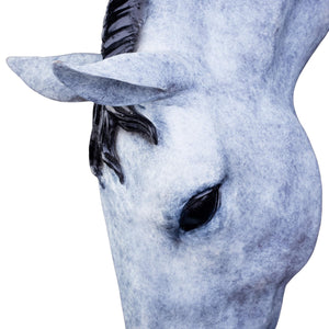 Back view of Still Water horse head bronze sculpture in Nordic snow white finish showing mane texture