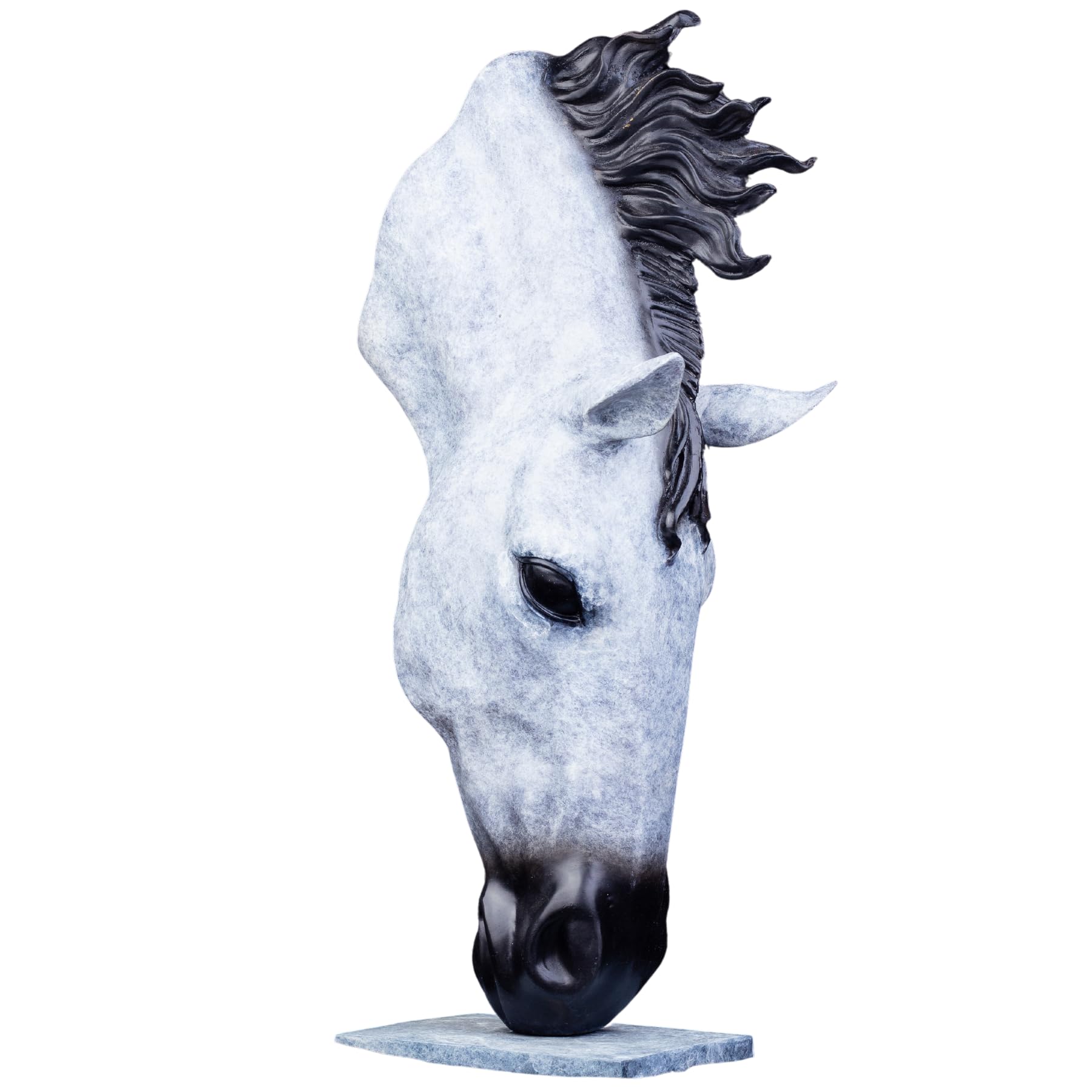 Still Water horse head bronze sculpture in snow white finish front close-up view showing bowed head