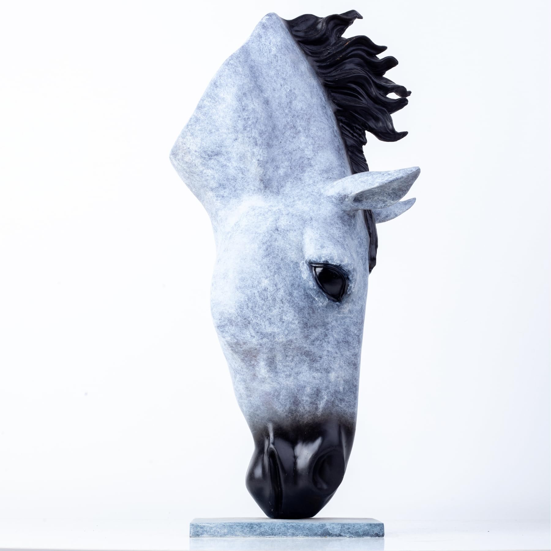 Still Water horse head bronze sculpture in Nordic snow white finish front view on white background