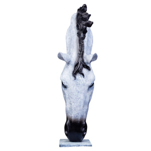 Still Water horse head bronze sculpture Nordic snow white top-down view showing curved neck and mane