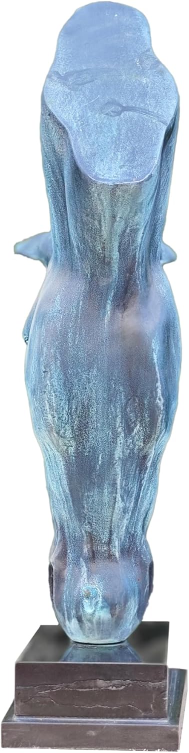 Back view of Still Water horse head bronze sculpture in ocean blue-green patina showing mane texture