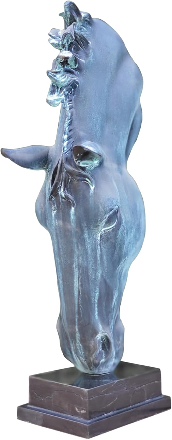 Still Water horse head bronze sculpture ocean blue-green patina front close-up showing mane detail