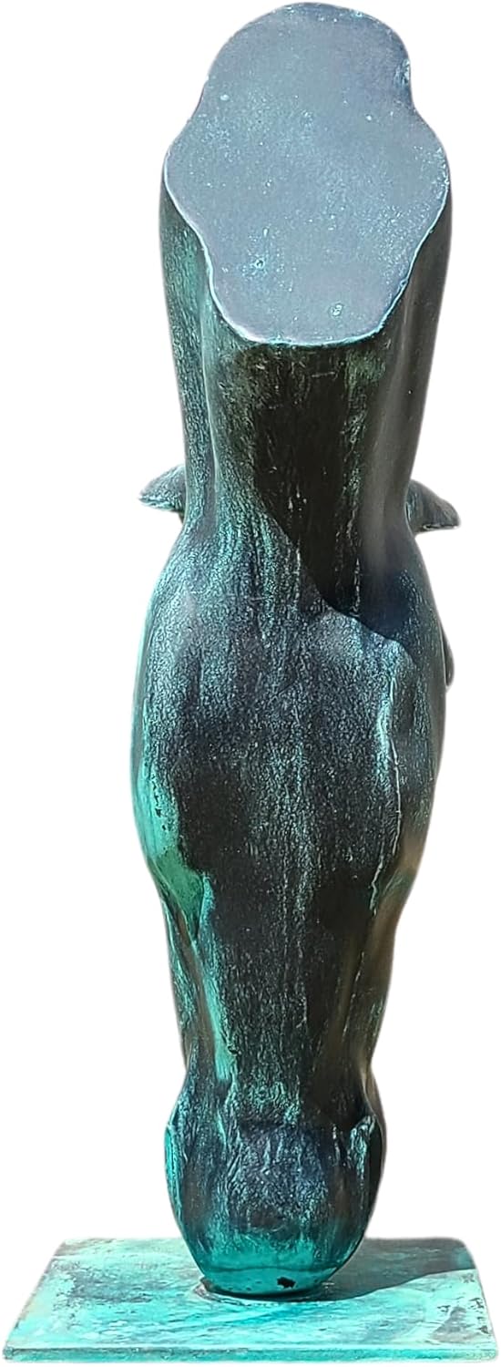 Back view of Still Water horse head bronze sculpture in antique verdigris patina showing mane texture