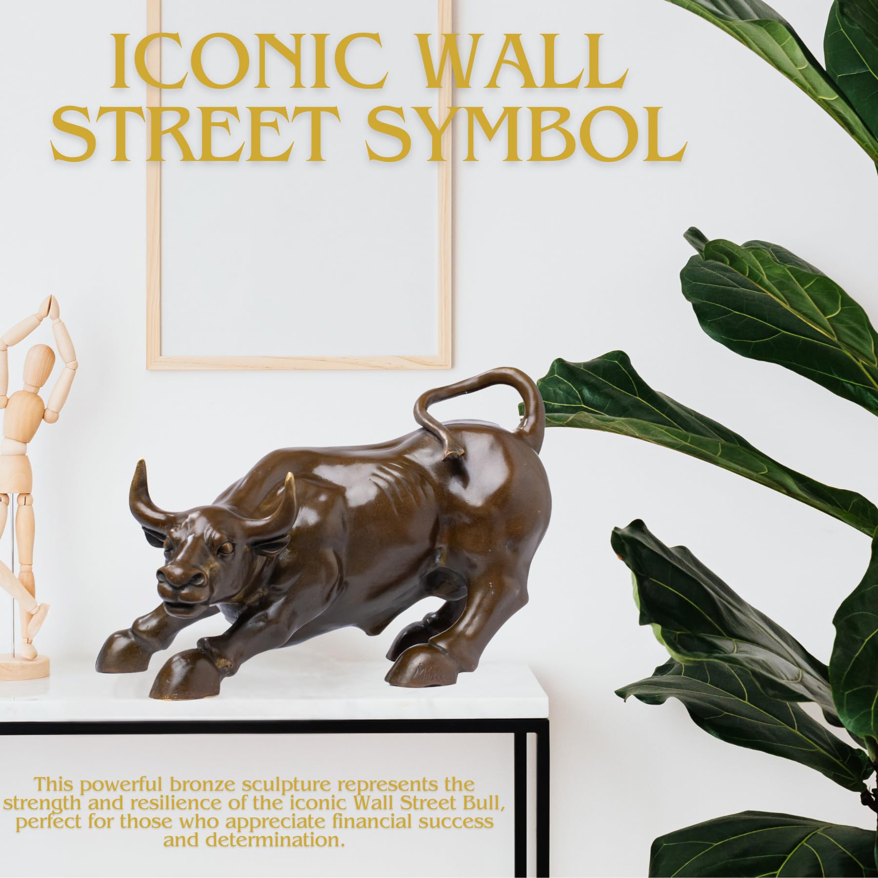 Detailed rear view of the solid brown bronze financial bull sculpture