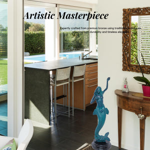 Teal blue bronze mermaid sculpture artistic masterpiece kitchen counter display