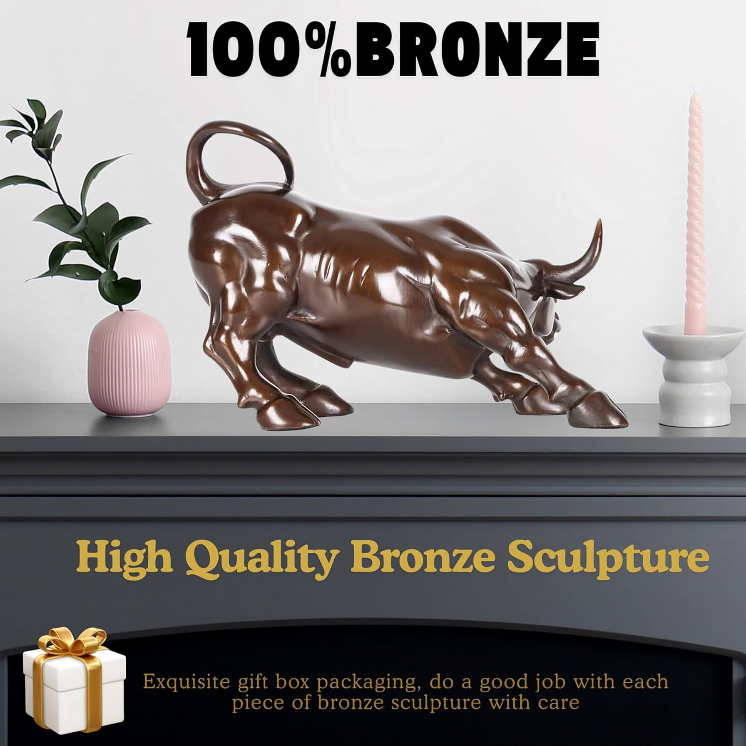 Detailed view of the bull's horns and handcrafted muscle finish.