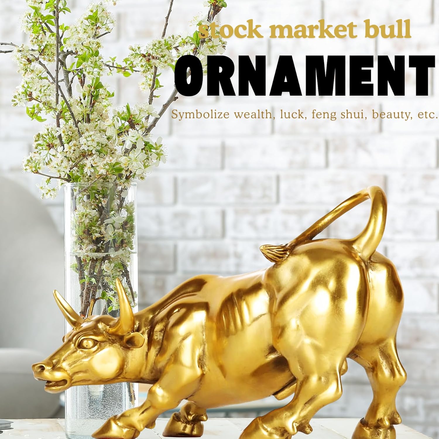 Close-up of lost-wax casting details on gold brass bull.