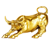 Handcrafted gold brass Wall Street charging bull figurine.