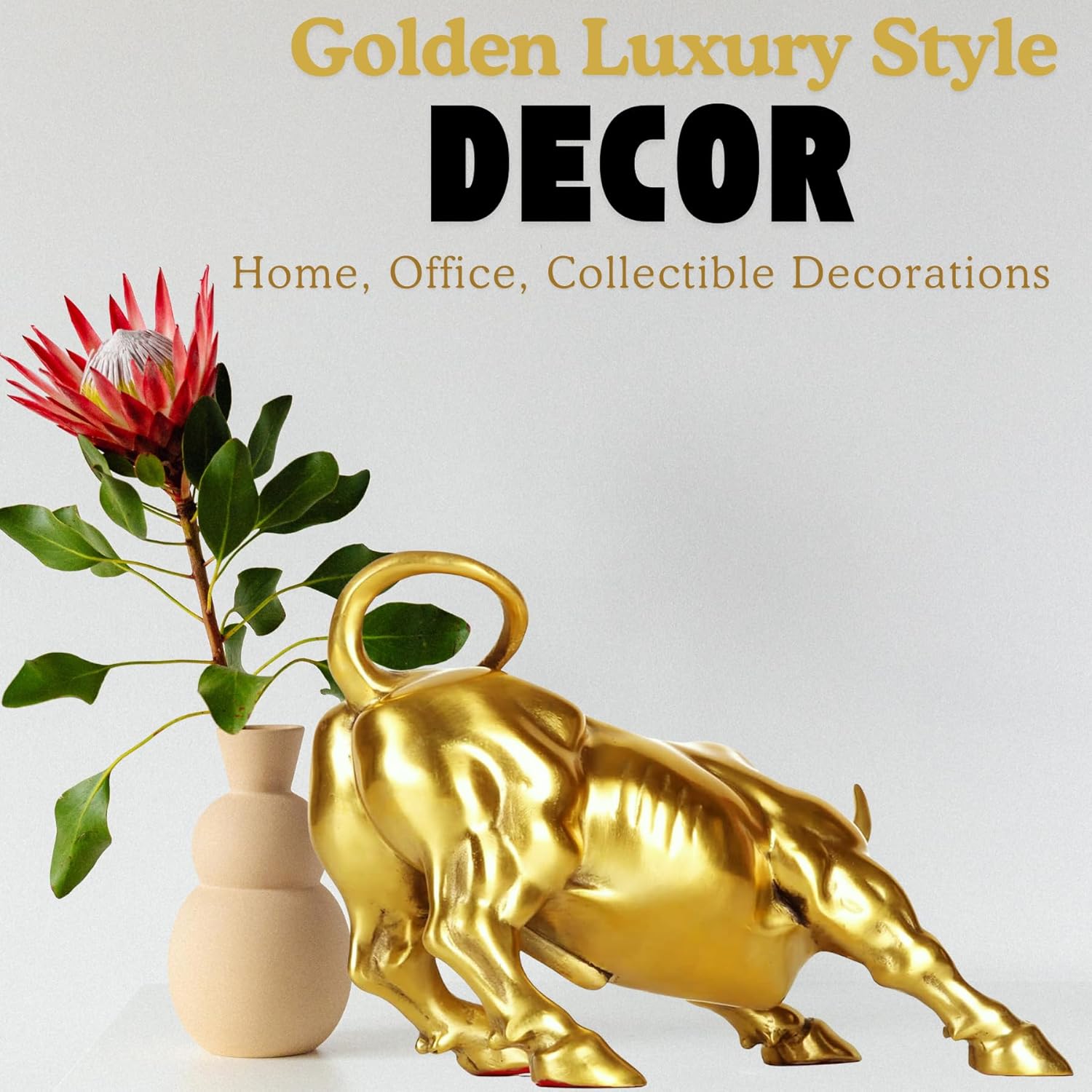 Side profile of the gold handcrafted charging brass bull.