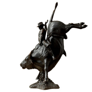 Back details of handcrafted lost-wax cast western cowboy bronze statue