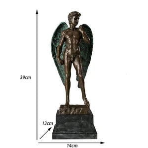 Winged David bronze statue size dimensions reference, 15.4 inch height with marble base