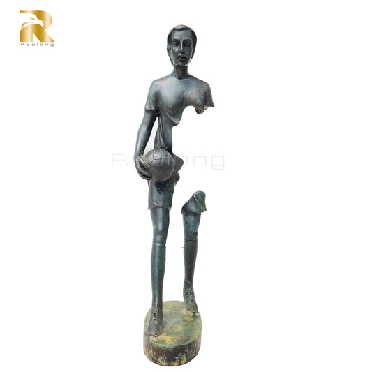37cm Bronze Abstract Statue Bronze Woman With Volleyball Sculpture Antique Art Crafts For Home Decor Ornament Collection Gifts