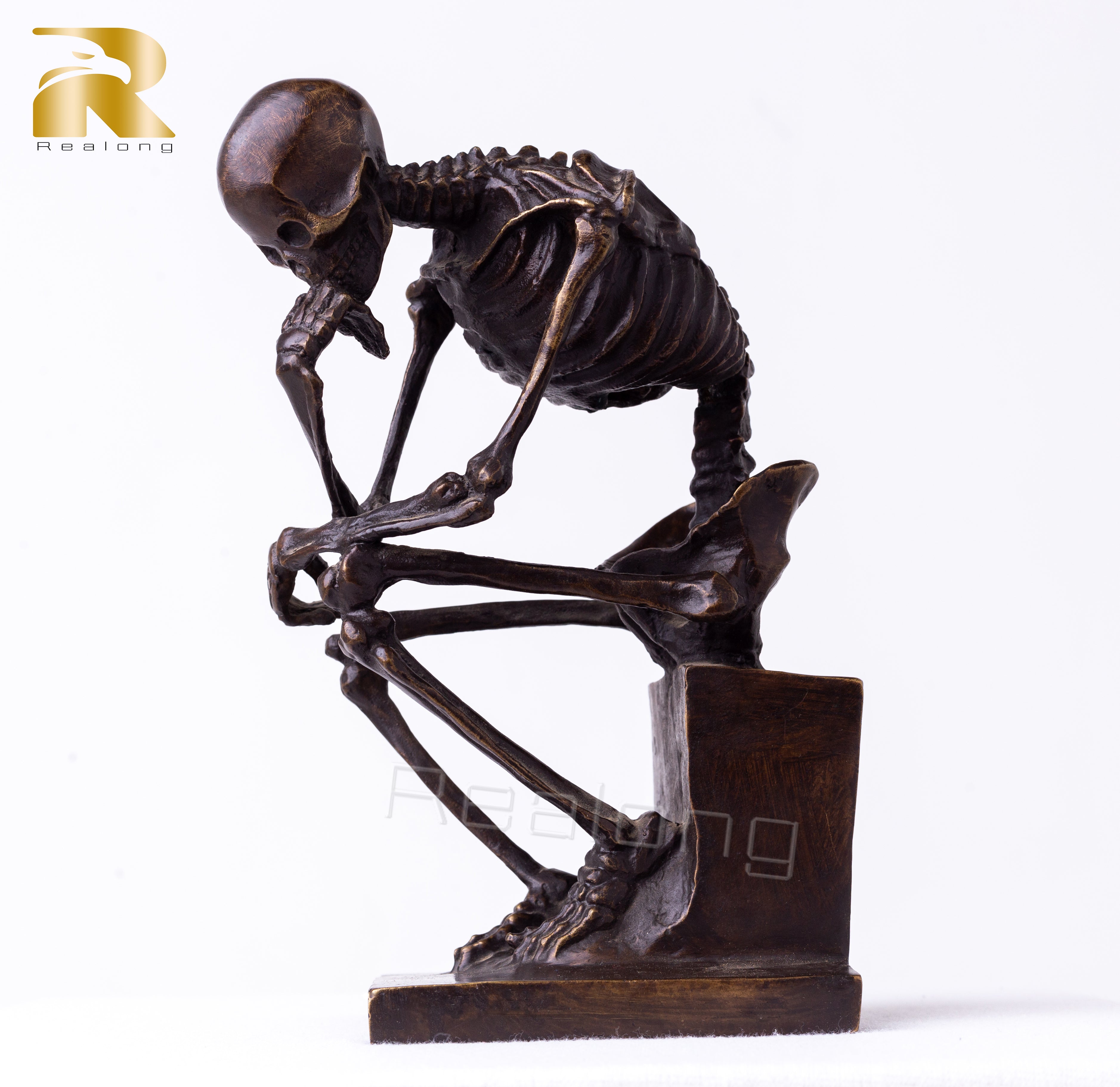 Skeleton Thinker Bronze Statue Bronze Thinking skeleton Sculptures Abstract Bronze Casting Art Crafts For Home Decor Ornament