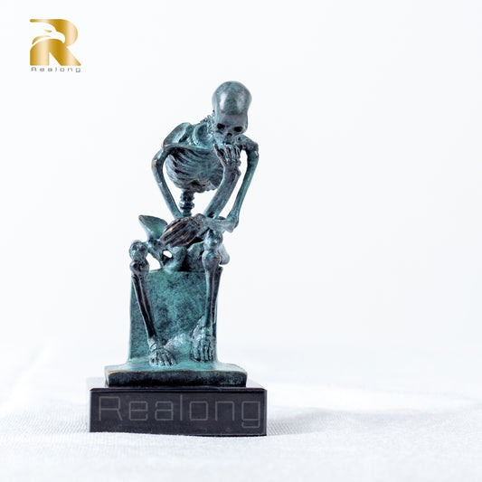 Skeleton Thinker Bronze Statue Bronze Thinking Skeleton Sculptures Abstract Bronze Casting Art Crafts For Home Decor Ornament