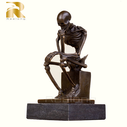 Skeleton Thinker Bronze Statue Bronze Thinking skeleton Sculptures Abstract Bronze Casting Art Crafts For Home Decor Ornament