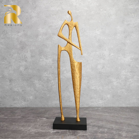 Realong Abstract Metal Statue,22' Iron Sculpture Mordern Style Art Crafts for Home Office Hotel Decor and Gift (Golden)