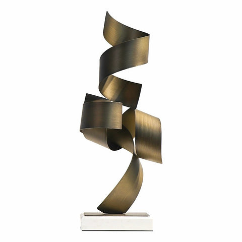 Realong Golden Metal Art Sculpture with Marble Base, 19'' Abstract Geometric Table Decor Statue Desktop Display Crafts Modern Collectible Figurine Home Hotel Office Gold Iron Art Sculpture Ornament