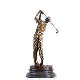 Famous Golf Man Bronze Sculpture, Bronze Golfer Figurine Statue Ornament with Marble Base Modern Art Craft for Home Office Decor Collection Gift