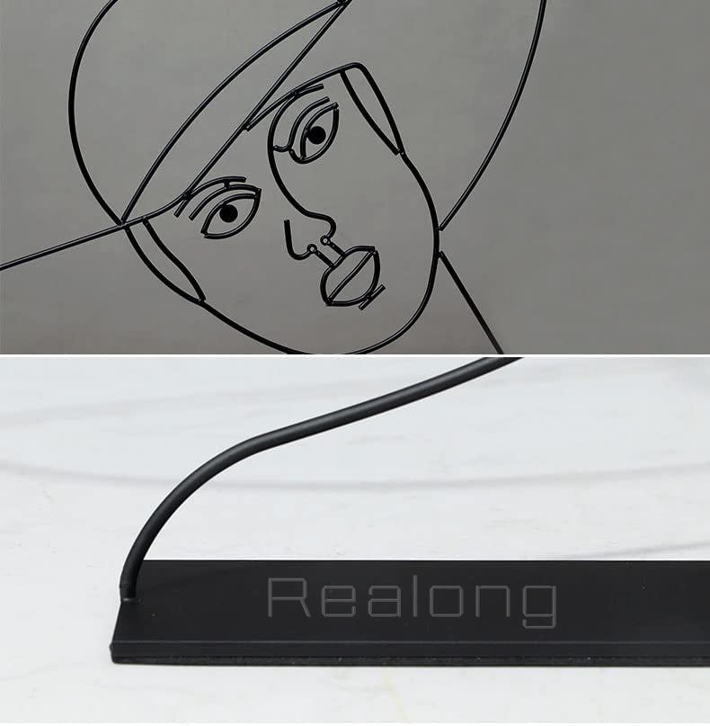 Metal Face Art Statue Geometric Line Metal Wire Sculpture Geometric Hat Abstract Human Figure Metal Sculptures Home Hotel Decor
