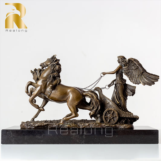 Greek Goddess Of Victory Bronze Statue Bronze Sculpture Goddness Of Victory With Horses Marble Base For Home Decor Ornaments