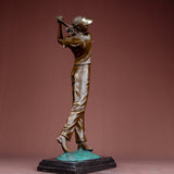 Female Golfer Bronze Sculpture Bronze Golf Player Statue Woman Golfer Figurines Girl Playing Golf Art Crafts For Home Decor Gift