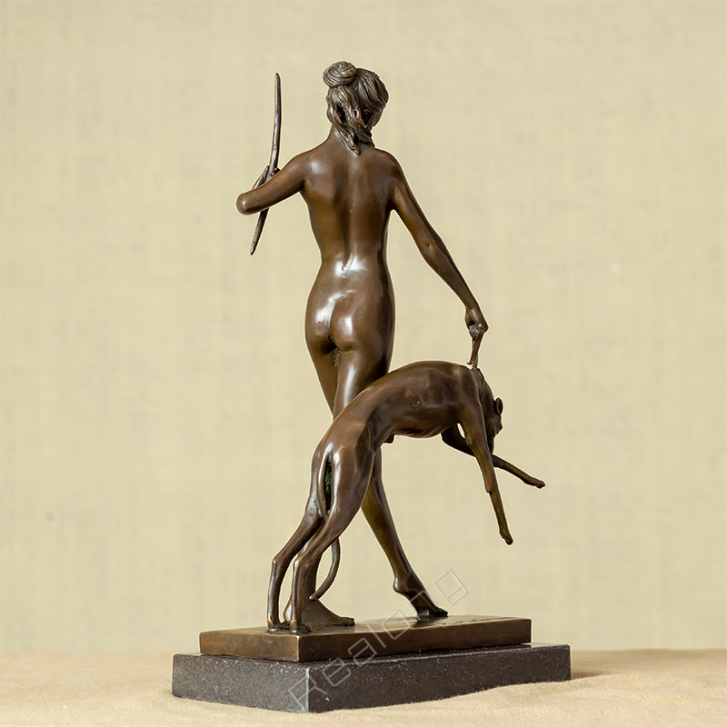 32cm Bronze Goddess of The Hunt Diana Statue Sculpture Handmade Mythology Art Crafts Bronze Statue For Home Decor Ornaments