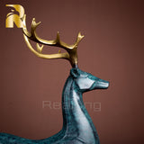 Deer Sculpture Statue Collectible 26cm Animal Figurine 100% Bronze Sculpture Statue Handmade Decorative Beautiful Gift Home Office Decor