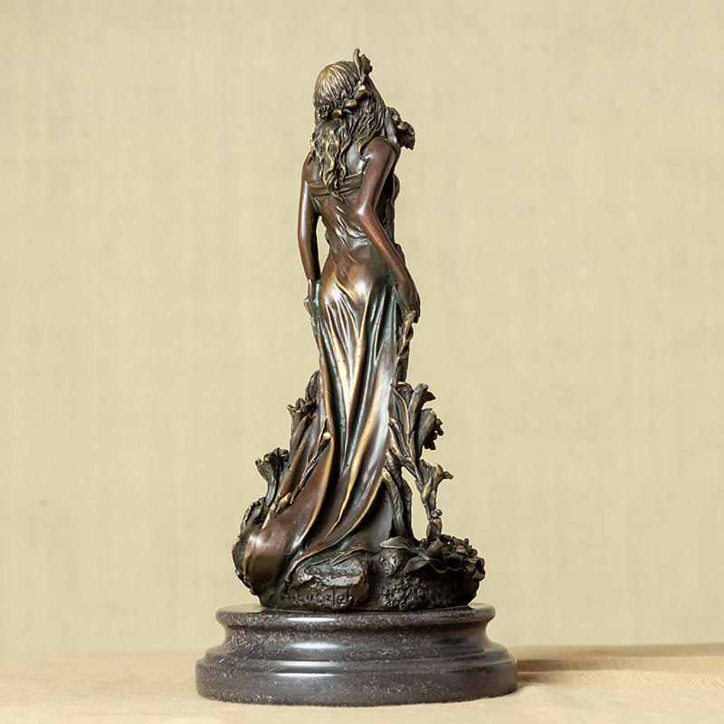30cm Beautiful Flora Goddess Statue Girl Figurine Bronze Sculpture Western Europe Person Bronze Statue Vintage Art Home Decor
