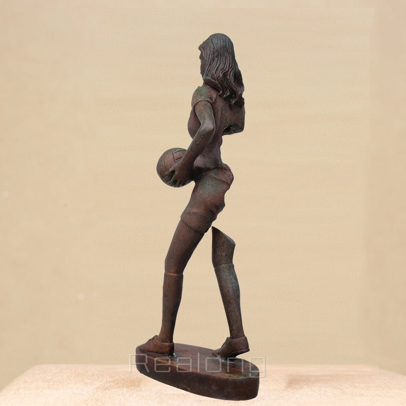 35cm Bronze Abstract Statue Bronze Woman With Volleyball Sculpture Antique Art Crafts For Home Decor Ornament Collection Gifts