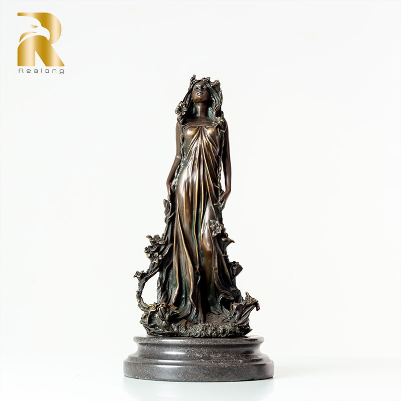30cm Beautiful Flora Goddess Statue Girl Figurine Bronze Sculpture Western Europe Person Bronze Statue Vintage Art Home Decor