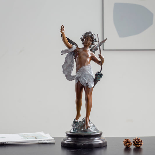 Cute Angel Cupid Bronze Statue, 21.3'' Love God Eros Greek Mythology Bronze Sculpture Art Craft Angel Sculptures for Home Decor Ornament Gifts