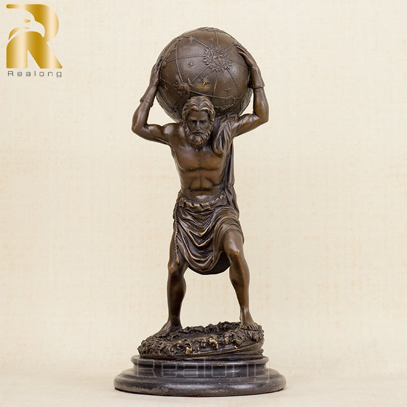 32cm Famous Bronze Sculpture Bronze Atlas Carrying Globe Statue Bronze Atlas Statue With Marble Base For Home Decoration Gifts