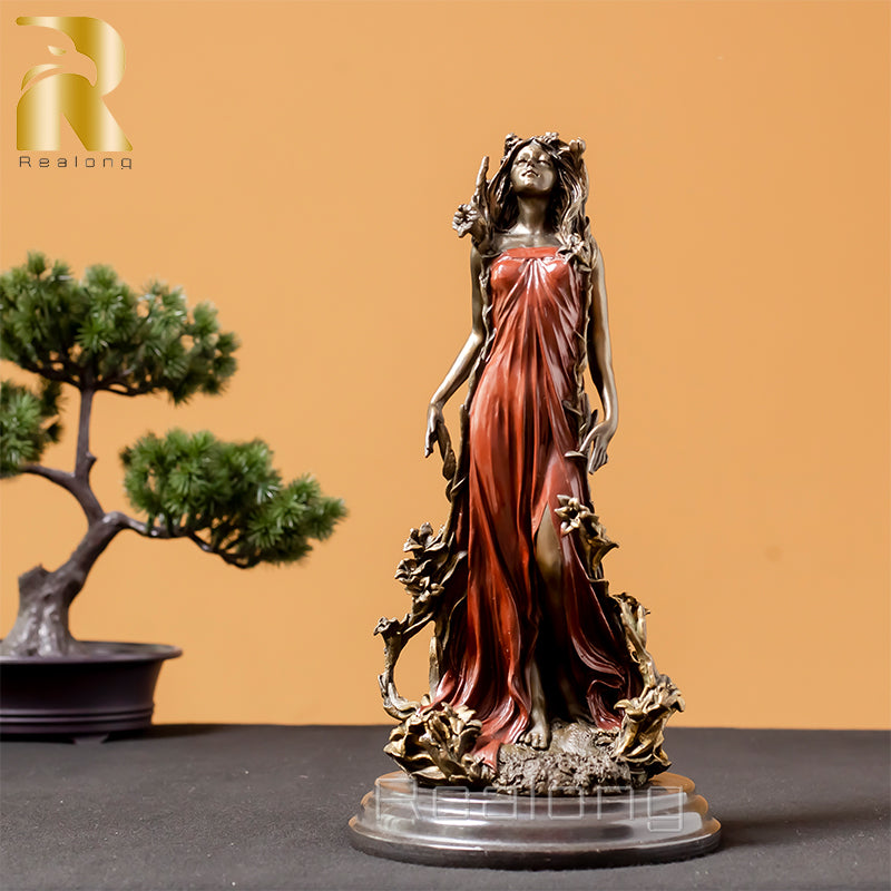 Beautiful Flora Goddess Statue Girl Figurine Bronze Sculpture Western Europe Person Bronze Statue Vintage Art Home Decor