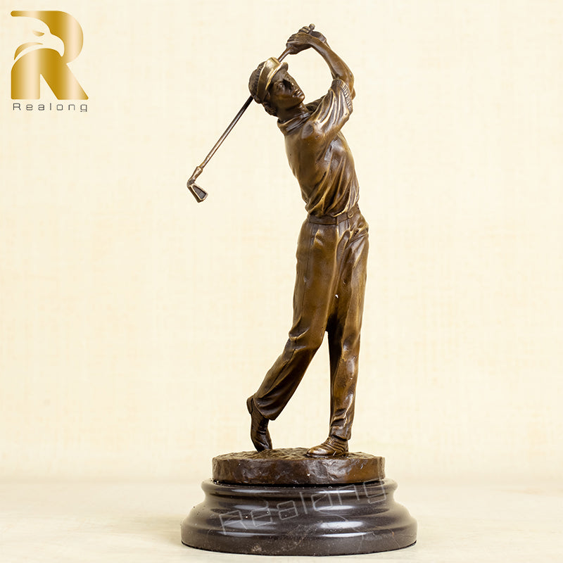 Bronze Golf Man Statue Bronze Golfer Sculpture Office Golf Decor Ornament Bronze Art Crafts Gifts