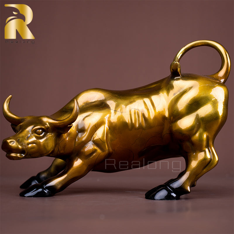 Bronze Bull Statue Wall Street Bronze Sculpture Antique fengshui Bull OX Statues Handmade Craft Home Office Decor Business Gifts