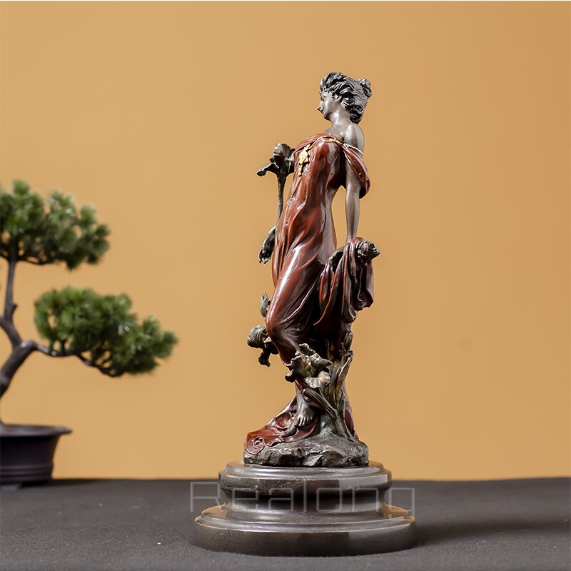 30cm Beautiful Flora Goddess Statue Girl Figurine Bronze Sculpture Western Europe Person Bronze Statue Vintage Art Home Decor