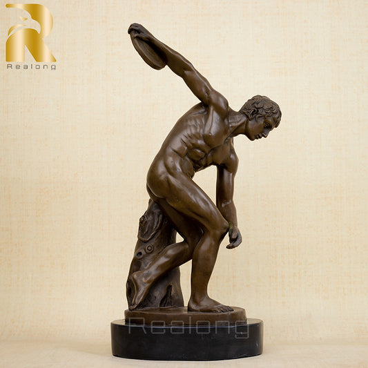 40cm Bronze Discus Thrower Sculpture Famous Bronze Discobolus Statue Casting Art Crafts For Home Decor Ornament Classical Gifts