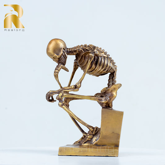 Skeleton Thinker Bronze Statue Bronze Thinking Skeleton Sculptures Abstract Bronze Casting Art Crafts For Home Decor Ornament